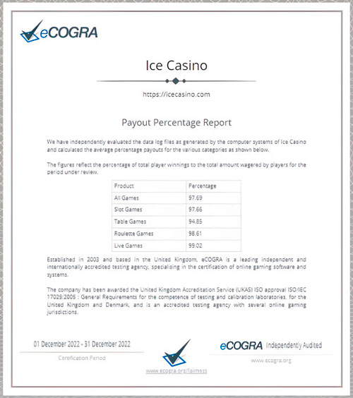 Ice Casino 安全性和许可证