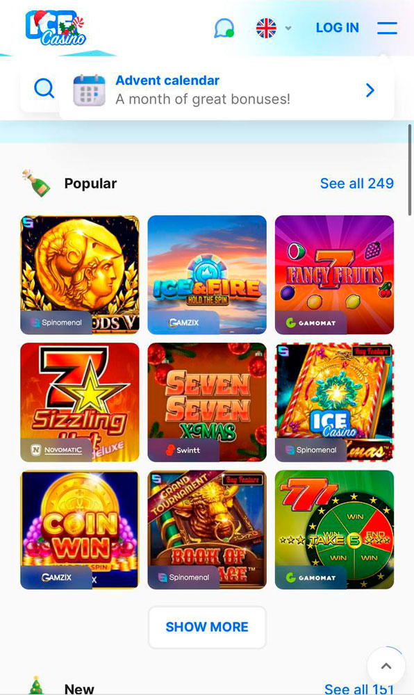 Ice Casino Mobile Games